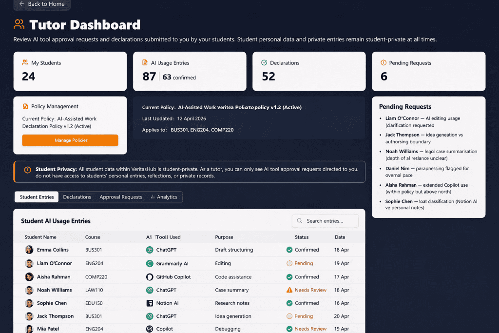 tutor dashboard filled